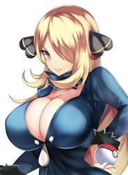 big_breasts blonde_hair cynthia_(pokemon) female female_only fully_clothed human long_hair mature_female nintendo pokemon pokemon_champion pokemon_dppt solo solo_female solo_focus tea_texiamato