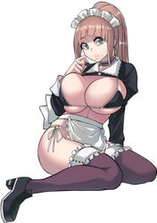 bl00d_h00d blue_eyes busty felicia_(fire_emblem) female_only fire_emblem fire_emblem_fates maid_uniform pink_hair pressed_against small_bikini solo tagme