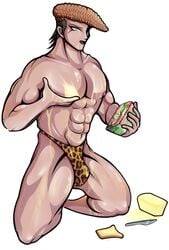 bara bulge butter crotch danganronpa danganronpa:_trigger_happy_havoc gay human leopard male male_only mondo mondo_oowada muscular muscular_male pecs pompadour shiny slimy slip solo solo_male toast xigelit