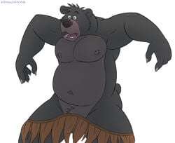 balls baloo barely_visible_genitalia book clothing disney ethancostas genitals grass_skirt jungle male male_only mammal navel open_mouth pecs simple_background solo surprise ursid wardrobe_malfunction white_background