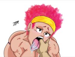 1girls afro ahe_gao all_fours asphyxiation big_tongue blush bubble_butt choking curly_hair drool drooling eyes_rolling_back female finger_in_throat finger_sucking grabbing_neck headband kojoarts licking licking_fingers licking_lips milf mind_control mother naughtypaw_(artist) open_mouth oral orgasm pink_hair pink_skin purple_panties throat tongue_out ttherandom tthrandom tthrandom_rp voluptuous wet_tongue