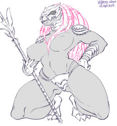 1girls 2d alien alien_girl armor bone bones breasts claws fangs female female_only female_yautja grabbing hair hi_res holding holding_object holding_weapon humanoid mask melee_weapon muscular muscular_female nipples nipples_visible_through_clothing polearm predator_(franchise) predator_mask simple_background solo solo_female spear sugarbeasts-07 weapon white_background yautja