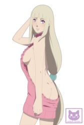 1girls arm_behind_head ass back blonde_hair blush breasts dress exposed_ass exposed_back female female_only long_hair looking_at_viewer naruto naruto_(series) naruto_shippuden purple_eyes seelenkaetzchen shion_(naruto) sideboob tied_hair