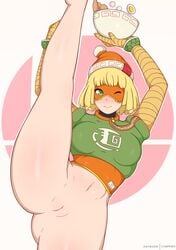 1girls abs arms_(game) ass big_breasts blonde_hair female green_eyes huge_thighs leg_up mask min_min_(arms) nintendo pale-skinned_female pale_skin patreon patreon_username pussy smile starpeace teenager thick_thighs thighs wide_hips