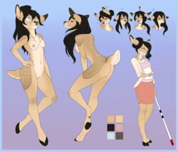 anthro black_hair blind breasts cervid clothed clothing female fully_clothed genitals hair kiyoko_minamoto mammal model_sheet nipples nude pussy saetia small_breasts solo