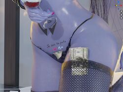 1girls 3d amelie_lacroix blizzard_entertainment blue_skin female female_only kinkykatt3d lingerie money overwatch prostitution solo tattoo underwear widowmaker