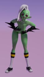 3d converse disney female footwear green_skin lewdness lord_dominator nipples nude pose red_eyes rude shoes sneakers socks teen tube_socks wander_over_yonder white_hair