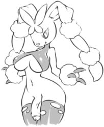 1futa anthro breasts dickgirl flaccid fur furry furry_ears futanari intersex intersex_only long_ears lopunny mega_lopunny mega_pokemon monochrome pantyhose partially_colored penis pokemon pokemon_(game) pokemon_(species) solo standing white_background