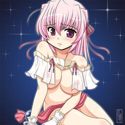 estel_freesia hair_ribbon nipples pink_hair purple_eyes ribbon see-through shimeta_hiromitsu yoake_mae_yori_ruri_iro_na