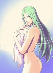 ass completely_nude fire_emblem fire_emblem:_three_houses green_eyes green_hair hips johncgz long_hair milf nintendo nude nude_female rhea_(fire_emblem) solo solo_focus towel