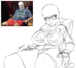 anomalyxd big_breasts big_thighs chair glasses looking_at_viewer masked meme nezulet sitting sitting_on_chair sketch