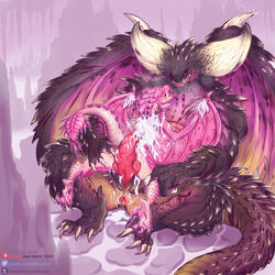 anthro anthro_on_anthro anthrofied anus black_body blush bodily_fluids capcom claws closed_eyes cum cum_on_back cum_on_body detailed_background duo elder_dragon eyes_closed fangs female fur genital_fluids genitals hi_res horn horns looking_pleasured male monster_hunter monster_hunter_world multicolored_body muscular muscular_male nergigante open_mouth penis pink_body pink_rathian pleasure_face rath_wyvern rathian saliva spikes straight sugarbeasts-07 tail tongue two_tone_body vein veiny_penis video_games white_body white_fur wings yellow_eyes