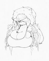 accessory anthro birthmark crescent_moon giant_panda hair_ornament heart huge_breasts jacket luna_paws moon panda scifijackrabbit simple_background smutbunny streetwear