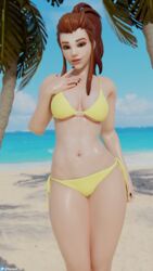 1girls 3d abs athletic beach bikini blender blizzard_entertainment bra breasts brigitte brigitte_lindholm brown_eyes brown_hair clothed clothed_female earrings eyeshadow female female_only finger_on_chin fit_female freckles ginger lipstick long_hair looking_at_viewer naughty_face navel_piercing nemesis_3d non-nude overwatch overwatch_2 painted_nails ponytail red_hair sci-fi science_fiction scifi skinny solo solo_female standing