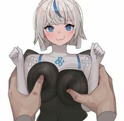 console-tan controller disembodied_hands minigirl oddly_cute oppai ps5-tan size_difference smaller_female tagme virgosdf white_background