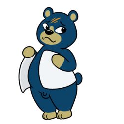 1:1 2020 alpha_channel animal_crossing anthro balls black_nose blue_body blue_fur chibi fur genitals groucho_(animal_crossing) male male_only mammal nintendo nishi penis simple_background slightly_chubby solo transparent_background ursid video_games