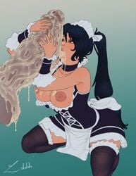 akali breasts breasts_out cum cum_on_breasts labatate league_of_legends licking maid