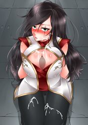 clothed cum cum_on_breasts cum_on_face cum_on_thighs cumshot katarina_du_couteau league_of_legends leggings looking_at_viewer lunar_new_year lunar_revel_series paizuri warring_kingdoms_katarina