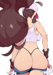 1girls aged_up ahoge alternate_breast_size ass ass_cleavage ass_focus black_panties black_underwear brown_hair butt_crack curvy_figure cutoffs denim denim_shorts female from_behind hand_on_hip hat high_resolution highleg highleg_panties hilda_(pokemon) huge_ass human jorts long_hair micro_shorts nac000 nintendo panties panties_visible pantsu panty_tug pawg pokemon pokemon_bw ponytail posterior_cleavage shiny shiny_hair shorts simple_background solo thong tied_hair underwear very_high_resolution viewed_from_behind whale_tail white_background wide_hips wristbands