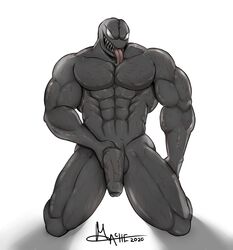 bara flaccid long_tongue looking_at_viewer looking_pleasured male male_only marvel marvel_comics penis sharp_teeth smooth_skin solo solo_male venom venom_(marvel) yaoi