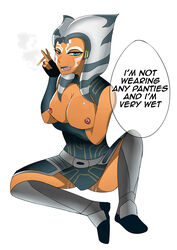 1girls ahsoka_tano clone_wars exposed_breasts female female_only muhammadrahmady smoking solo star_wars tagme text the_clone_wars:_season_seven togruta wet_pussy