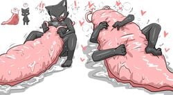 ! ambiguous_gender anthro black_body black_fur blush bodily_fluids breath canid canine canis domestic_dog duo enigi09 forced fur gastropod goo heart hi_res hug kick male male/ambiguous mammal mollusk open_mouth pink_body slime slit slug smothering sticky sweat teeth tongue