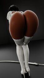 1girls 3d 4k absurdres alternate_costume ass bent_over big_ass cpt-flapjack dark-skinned_female dark_skin female female_only highres nier nier:_automata solo thighhighs yorha_2p