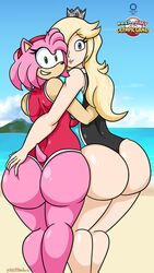 2girls amy_rose ass ass-to-ass ass_focus ass_grab back back_view backboob bare_arms bare_legs beach big_ass big_breasts big_butt blonde_hair blue_eyes bottom_heavy breasts bubble_ass bubble_butt crossover crown fat_ass from_behind furry grabbing_ass green_eyes hedgehog huge_ass human large_ass long_hair looking_at_viewer looking_back mario_(series) mario_and_sonic_at_the_olympic_games nintendo one-piece_swimsuit outdoors pink_fur pink_hair presenting presenting_hindquarters princess_rosalina seductive sega silenttandem sleeveless_leotard smile smiling sonic_(series) sonic_the_hedgehog_(series) standing swimsuit thick_ass thick_thighs wide_hips yuri