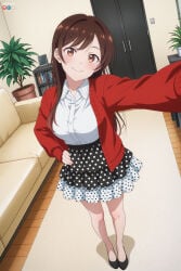 1boy absurdres adult ai_assisted ai_generated big_breasts breasts chizuru_mizuhara couch female full_body heeven highres kanojo_okarishimasu living_room male mature mizuhara_chizuru patreon patreon_username perfect_body selfie selfie_pose uncensored