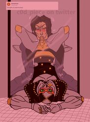 black_hair blowjob c0d_piece clothed_sex gay illuso jojo's_bizarre_adventure man_in_the_mirror mirror non-human oral_sex standcest vento_aureo