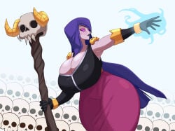 armpit army big_ass big_breasts black_gloves bracelets cape gloves glowing_eyes golden_bracelets golden_horns hood horns junfreaky long_skirt magic magic_staff shoulder_pads skeleton skeletons skull tight_clothing topwear wide_hips wide_thighs witch_(clash_of_clans) witch_(clash_royale)