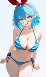 ai_generated bikini blue_striped_bikini boobs breasts elf elf_ears elf_female elf_girl keisha_callie striped_bikini tits
