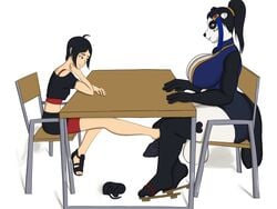 black_hair darkjavelin footjob furry human_on_anthro original_character pandaren pandaren_female reptile_penis skylar_ross squeedrii trap under_the_table white_skin world_of_warcraft