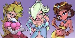 3girls 3girls1boy clothed femdom fully_clothed imminent_sex laugh laughing mario_(series) mario_kart mario_kart_world mocking mocking_face papersketch princess_daisy princess_peach princess_rosalina small_penis small_penis_humiliation sph tiny_penis