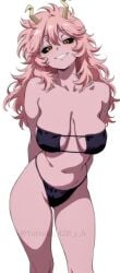 ai_generated ashido_mina bikini boku_no_hero_academia horns mina_ashido my_hero_academia pink_body pink_hair pink_skin sagging_breasts solo solo_female