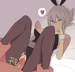 1girls alternate_costume battle_bunny_riven bed breasts bunny_ears bunnysuit clothed clothed_sex fishnet_stockings fishnets holding_legs league_of_legends male minma missionary_position penetration penis petite riot_games riven thighs vaginal_penetration white_hair white_skin