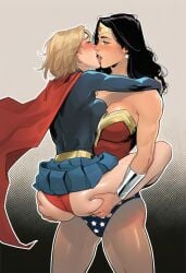 ai_generated amazonian black_hair blonde_hair dc_comics kara_zor-el kryptonian no_penetration supergirl wonder_woman