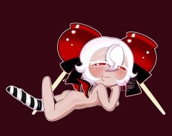arielbonovo bat_wings candy_apple_cookie cookie_run cookie_run_kingdom dark_red_background laying_down nude nude_female nudity wings