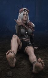 1girls dead_by_daylight feet feet_up middle_finger sable_ward