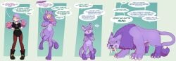 amity_blight anthro anthrofied big_breasts breast_expansion cat_ears cat_girl cat_tail catgirl dialogue disney english_text femsub furry humor paws purple_fur purple_hair size_transformation text the_owl_house tiger_girl transformation wrenzephyr2