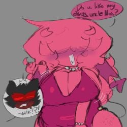 bat_wings before_sex big_breasts chubby_female curvy curvy_female curvy_figure dark-skinned_male dark_skin dress fancy_clothing forsaken_(roblox) freckles freckles_on_ass freckles_on_thighs huge_breasts latex latex_clothing latex_dress nosferatu_(forsaken) original_character pearl_necklace pink_body pink_dress pink_hair pink_skin roblox robloxian straight succubus succubus_horns succubus_tail text text_bubble thick thick_ass thick_thighs thighs tight_clothes tight_clothing tight_dress vampire vampire_boy vampire_girl