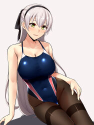 1girls ao_no_kiseki big_breasts blue_swimsuit breasts eiyuu_densetsu elie_macdowell green_eyes grey_hair large_breasts long_hair mizuno_asami swimsuit trails_of_(series)