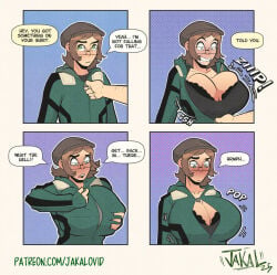 1boy big_breasts big_tits blush blushing blushing_male bra busty busty_boy cleavage glasses green_eyes huge_breasts huge_tits jakalovid male male_breasts male_cleavage male_only male_tits male_with_breasts solo_focus