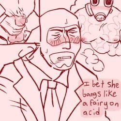 blushing breasts_out fantasizing jerking_off jerkingoff panting precum pyro_(team_fortress_2) spy_(team_fortress_2) sweating team_fortress_2 thinking_of_someone_else