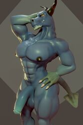 3d 4_fingers abs anthro big_pecs big_penis circumcised dragon fingers genitals hi_res horn humanoid_genitalia humanoid_penis male male_only moreuselesssource moreuselesssource_(artist) muscular muscular_male nipples pecs penis pointed_tail pose reptile scalie solo