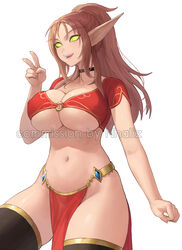 blood_elf breasts cleavage clothing curvy ear elf female female_only large_breasts nearie nhaliz pinup seductive solo warcraft world_of_warcraft