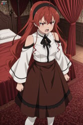 1boy absurdres adult ai_assisted ai_generated angry_expression big_breasts breasts clenched_hand eris_boreas_greyrat eris_greyrat female greyrat hand_on_side heeven highres male mature mushoku_tensei mushoku_tensei:_isekai_ittara_honki_dasu patreon patreon_username perfect_body standing tsundere uncensored