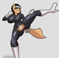 2023 accessory angry anthro artist_name big_breasts black_clothing black_hair blush bodily_fluids breasts clothed clothing covering digital_media_(artwork) domestic_cat felid feline felis female full-length_portrait fur gloves green_eyes grey_background hair_accessory hairband handwear hi_res kitty_katswell legwear looking_down mammal nickelodeon nipples portrait pose seductive simple_background solo spread_legs spreading t.u.f.f._puppy tail thick_thighs thong tight_clothing torn_clothing underwear unicuck white_clothing white_gloves white_handwear white_legwear white_underwear