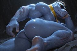 1boy ai_generated anthro_male black_sclera blue_skin humanoid machoke male mott muscular original_character pokemon pokemon_(species) red_eyes scorpianpp self_upload stable_diffusion