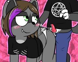 1boy 1girls after_sex anthro ass balls blush canine clothed cub cum cum_on_ass doggy_style domestic_dog fang female furry male male/female penis pink_(pink) pokefound procyonid raccoon sam_(pink) young